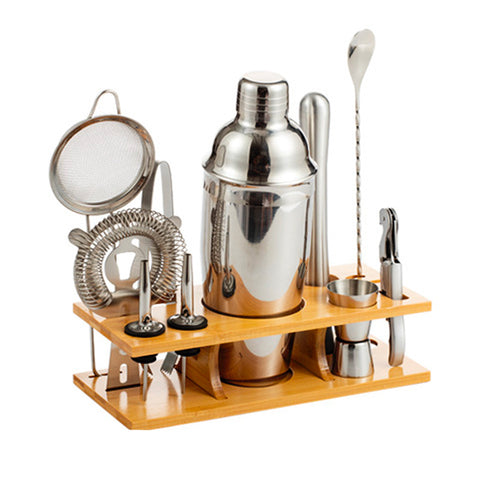 Kit Cocktail Mixologie Inox avec Support Bois