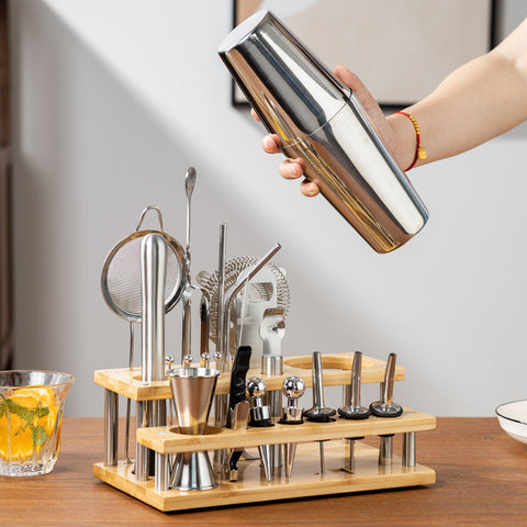 Kit Cocktail Mixologie avec Support Bois