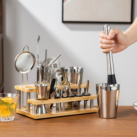 Kit Cocktail Mixologie avec Support Bois